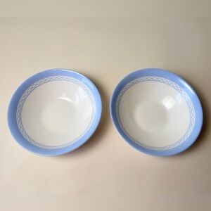 2  Martha Stewart Everyday White Blue Wavy Bands 6½" Coupe Cereal Bowls France